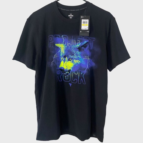 Under Armour Project Rock Wolf Graphic Shirt Black Men's Medium Short-Sleeve New - Picture 1 of 15
